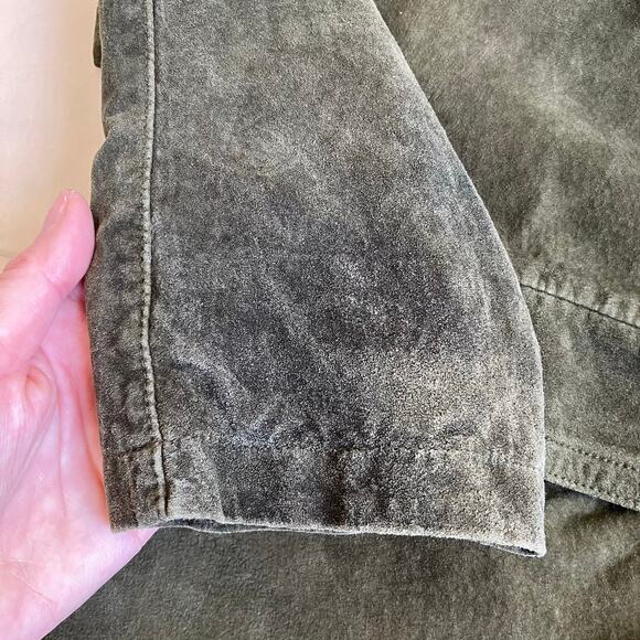 Jessica Holbrook Vintage Olive Green Thigh Length Suede Jacket Button Front - Picture 14 of 16